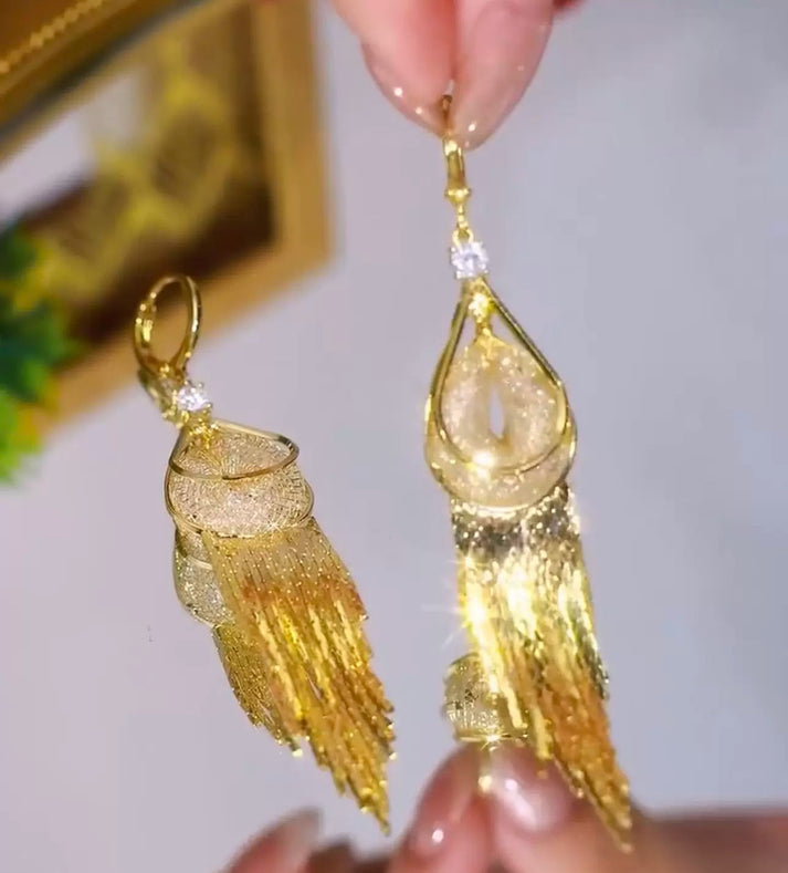 Mesh Crystal Tassel Earrings (24k gold plated)