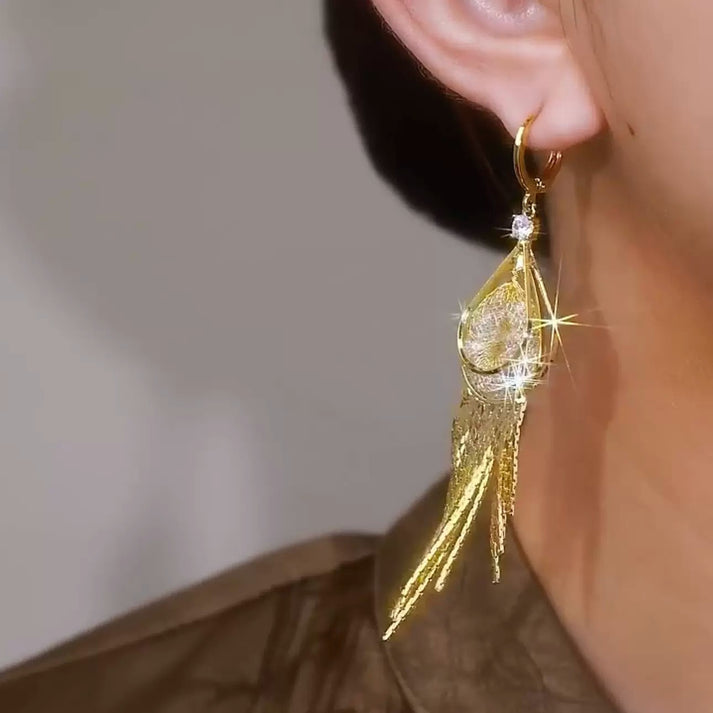 Mesh Crystal Tassel Earrings (24k gold plated)