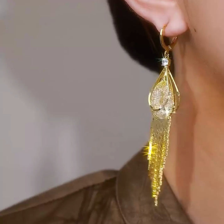 Mesh Crystal Tassel Earrings (24k gold plated)