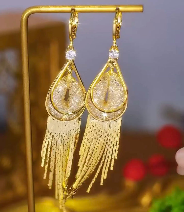 Mesh Crystal Tassel Earrings (24k gold plated)